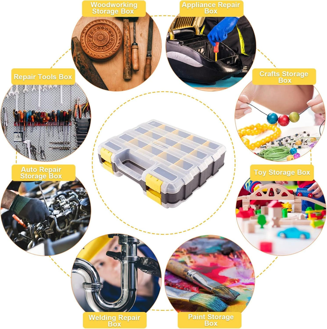 AIDY-PRO Schrauben Sortierbox 34 Fächer Kleinteile Organizer mit Fächern, Zweiseitig Schraubenbox Au