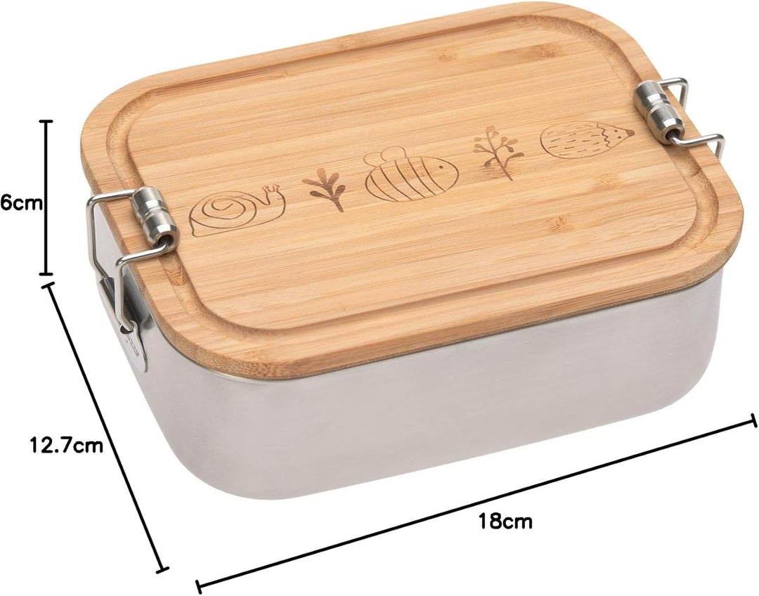 LÄSSIG Kinder Brotdose Edelstahl und Bambus Frühstücksbox nachhaltig Kindergarten Schule/Lunchbox Ad