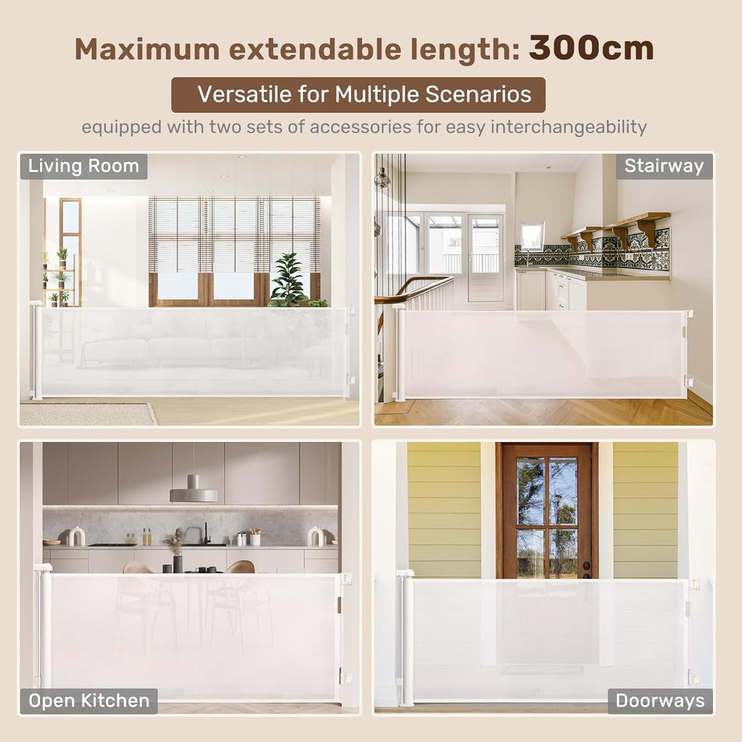 HollyHOME Treppenschutzgitter Ausziehbar 0-300cm,Türschutzgitter Extra Breit, Einhandbedienung, Sich