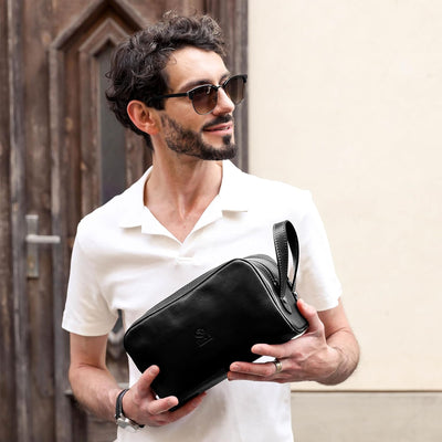 Kulturbeutel Leder Herren - Kosmetikbeutel - Waschtasche für Männer - 100% Echtleder - Hochwertige K