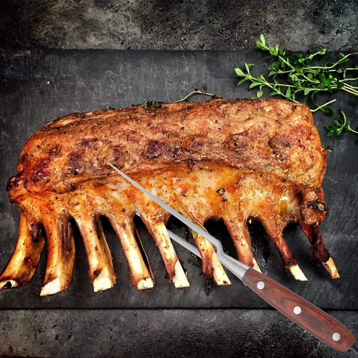 LATRAT Fleischgabel aus Rostfreiem Stahl mit Holzgriff Grillgabel Tranchiergabel, mit Zwei Zinken Sc