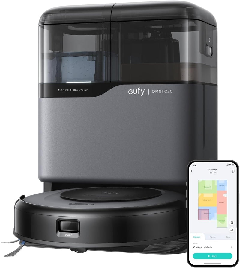 eufy Saugroboter Omni C20 mit All-in-One-Station, Auto-Entleerung, Auto-Wasch- und Trocknungsfunktio