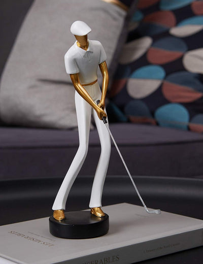 Amoy-Art Golfer Figuren Statue Skulptur Golfspieler Geschenk Polyresin Deko Arts Weiss