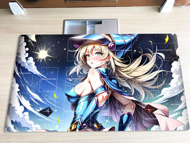 Mlikemat Spielmatte Dark Magician Girl TCG CCG OCG Sammelkartenspielmatte mit Zonen + gratis Tasche