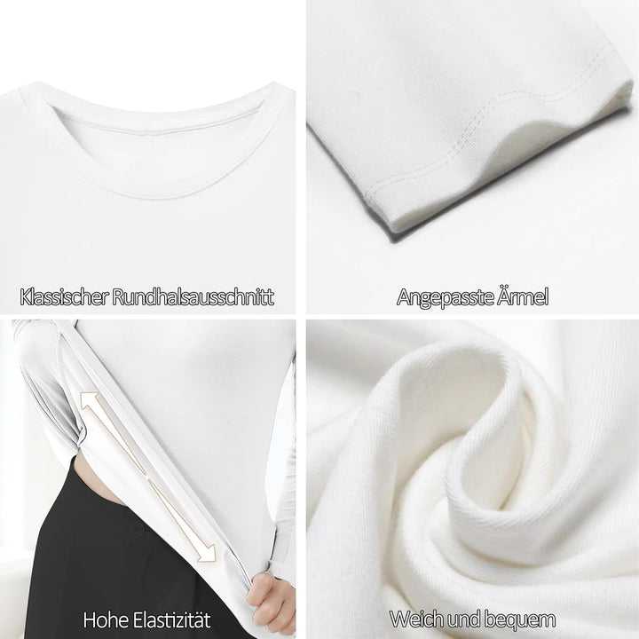 LiKing Langarmshirt Damen Basic Longsleeve Langarm-Shirt Oberteil Tops mit Stretch Baumwolle 3er Pac