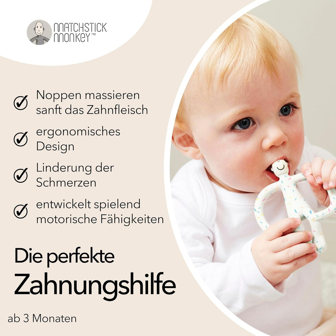 Matchstick Monkey, Original Teether & Gel Applicator, Antimicrobial Silicone Teething Toys for Baby,