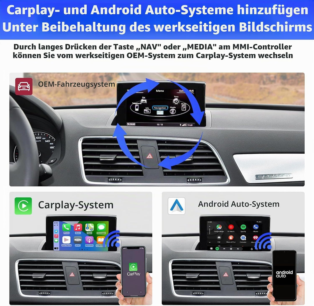 Road Top CarPlay Wireless Modul für Audi Q3 2014-2018 Jahr mit MMI 3G | HN+ Auto Software Version, C