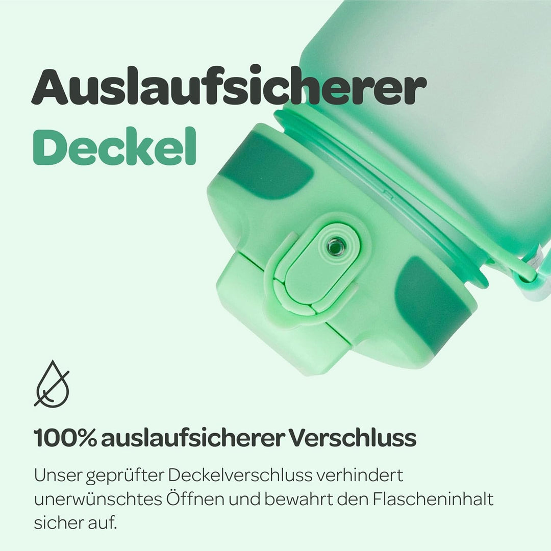 Hydracy Trinkflasche mit Strohhalm und Zeitmarkierung - 1L Wasserflasche - BPA-freie Trinkflasche -