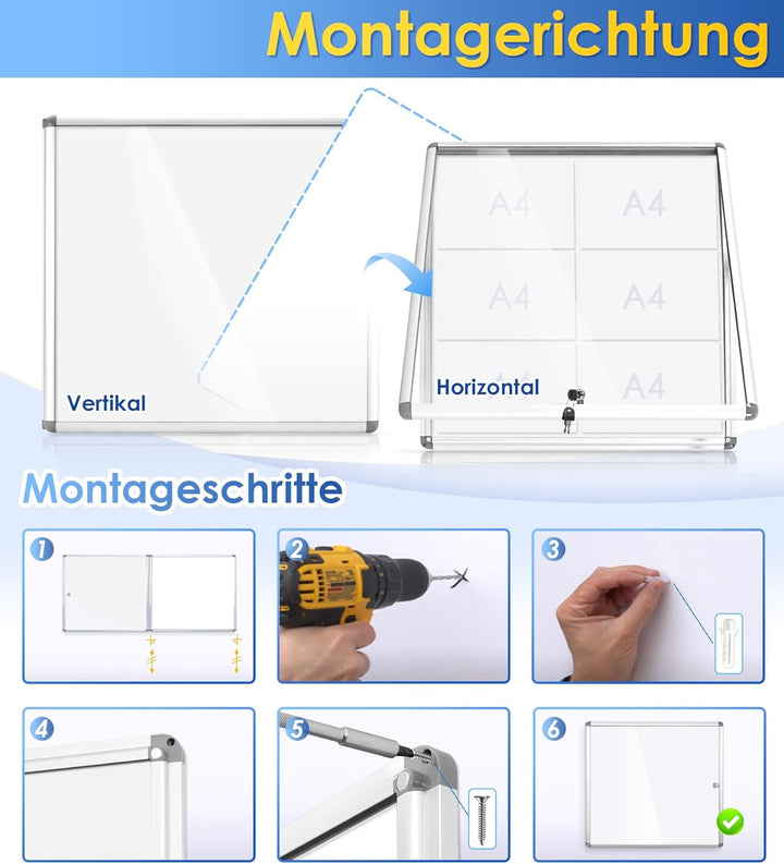 Swansea Schaukasten 6XA4 Abschliessbar Innen, Infokasten Plakatschaukasten, Magnetisch, Stabiler Alu