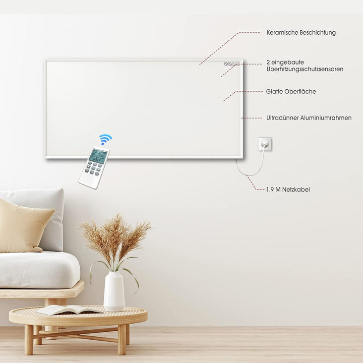 Infrarotheizung mit Thermostat - Infrarot Wandheizung - Elektroheizung 700 Watt - Heizplatte Heizpan