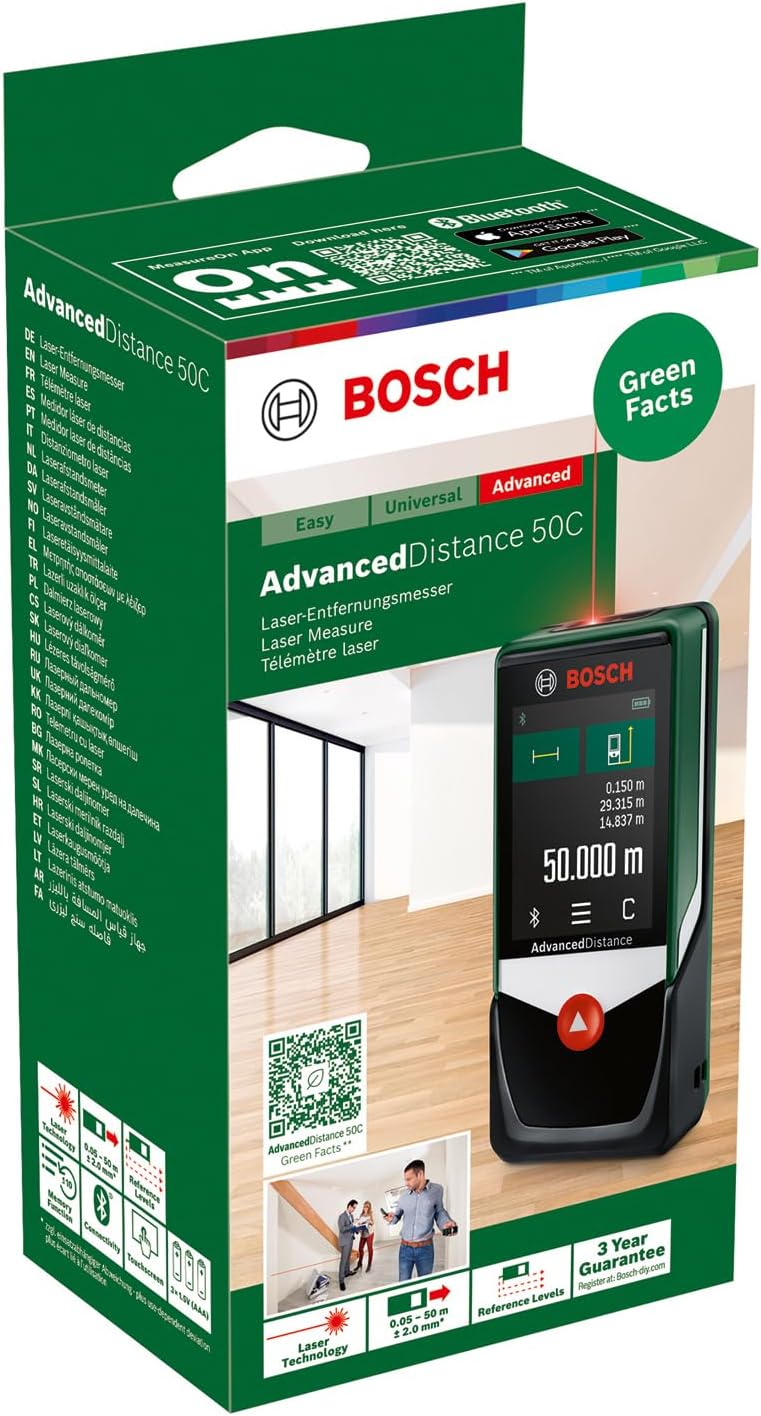 Bosch Home and Garden Laserentfernungsmesser AdvancedDistance 50 C (Distanz bis 50m präzise messen,