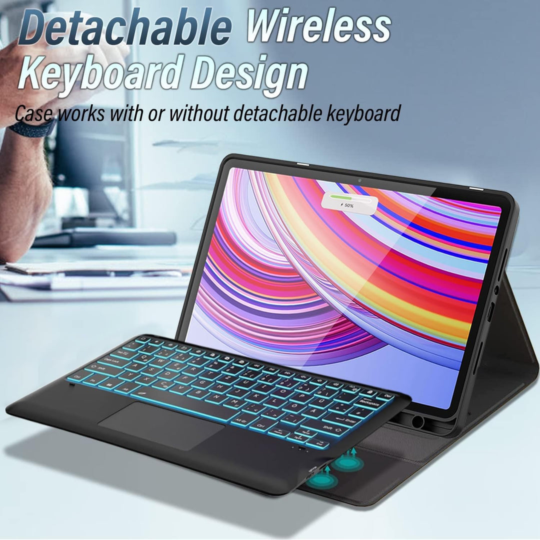 Wineecy Beleuchtete Tastatur Hülle für Redmi Pad Pro 12,1 Zoll 2024 Tablet, Magnetisch Abnehmbare Ka