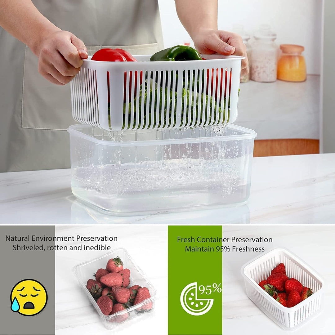 Luxear Frischhaltedosen Obst Gemüse mit Deckel Sieb, Vorratsdosen 5 Set 5,8L+3,8L+2,3L+1,3L+0,7L BPA