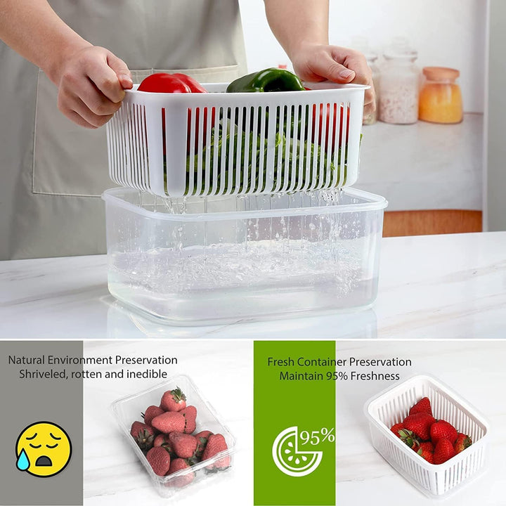 Luxear Frischhaltedosen Obst Gemüse mit Deckel Sieb, Vorratsdosen 5 Set 5,8L+3,8L+2,3L+1,3L+0,7L BPA