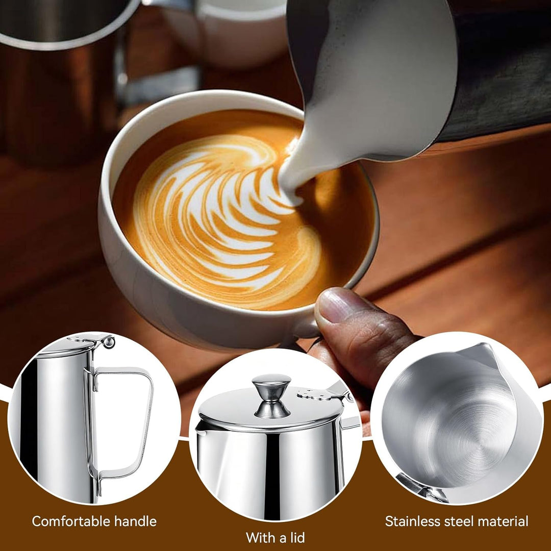 Milchkännchen mit Deckel, 600 ml/1000 ml, Milchaufschäumkännchen,Edelstahl Milchkännchen,Edelstahl-K