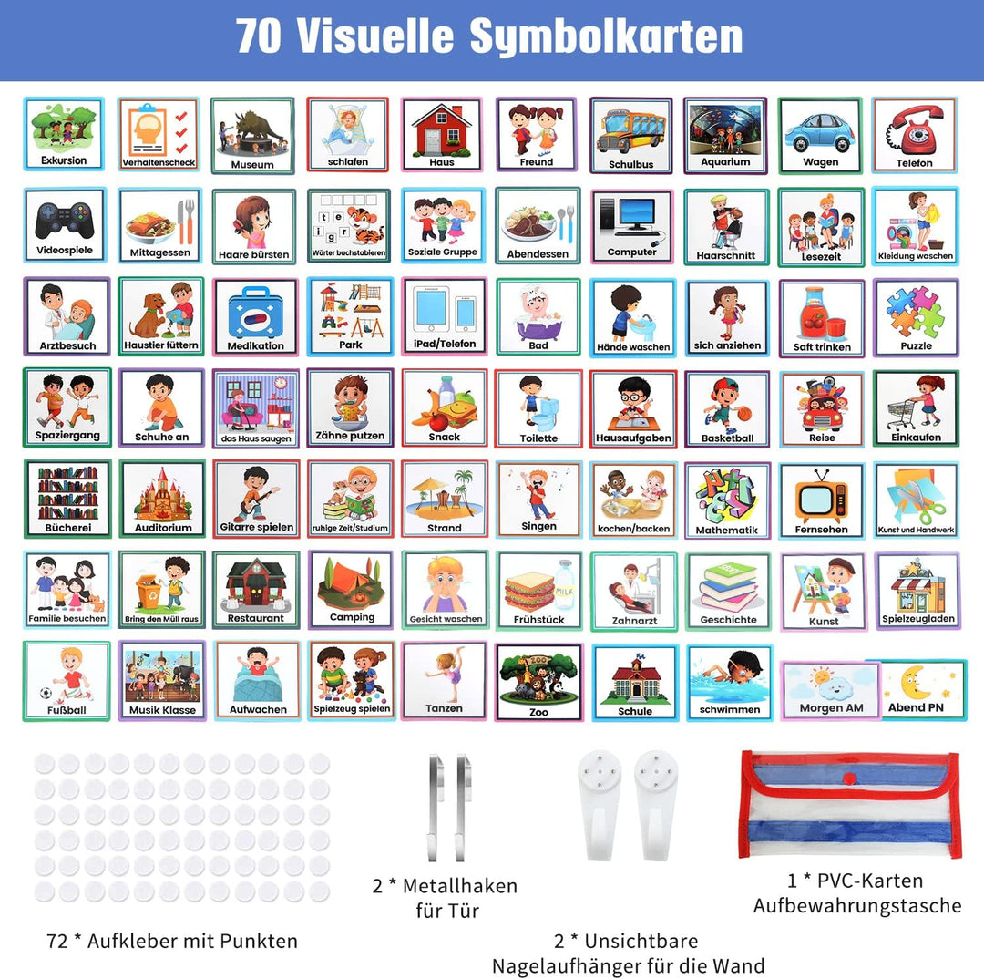 KIKIGOAL Kalender Kinder, Autismus Kinder Kalender Visueller Zeitplan mit 70-Stück deutsche Routine