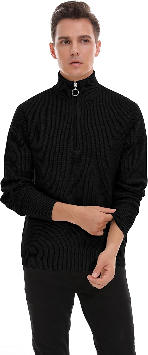 Hisir Pullover Herren Strickpullover 1/4 Zip Pulli Männer, Bequem Weich Warmer Winter Pullover für M