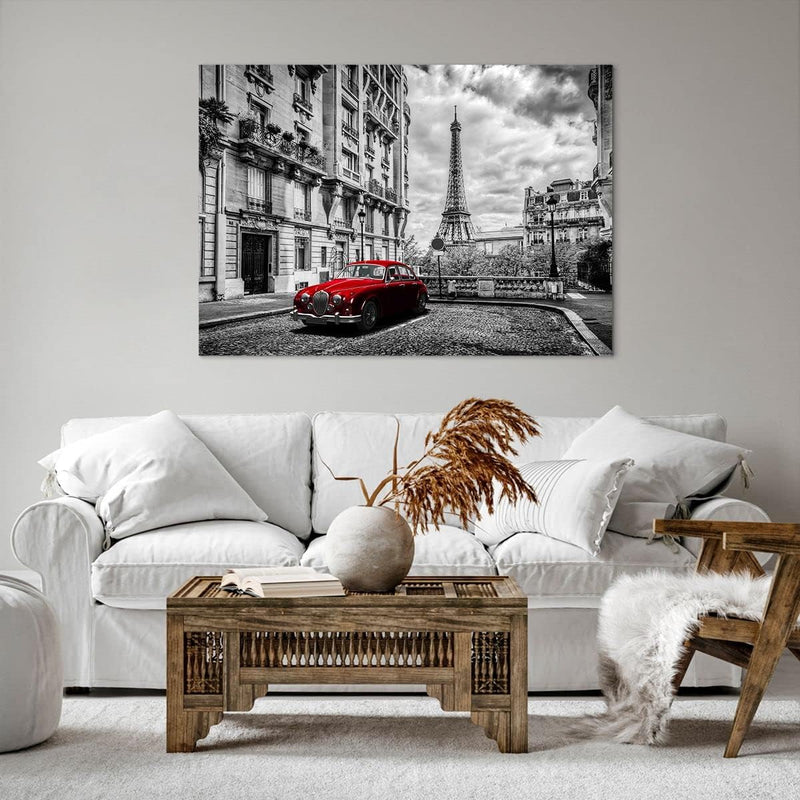 Bilder auf Leinwand 100x70cm Leinwandbild Auto Eiffle Strasse Gebäude Gross Wanddeko Bild Schlafzimm