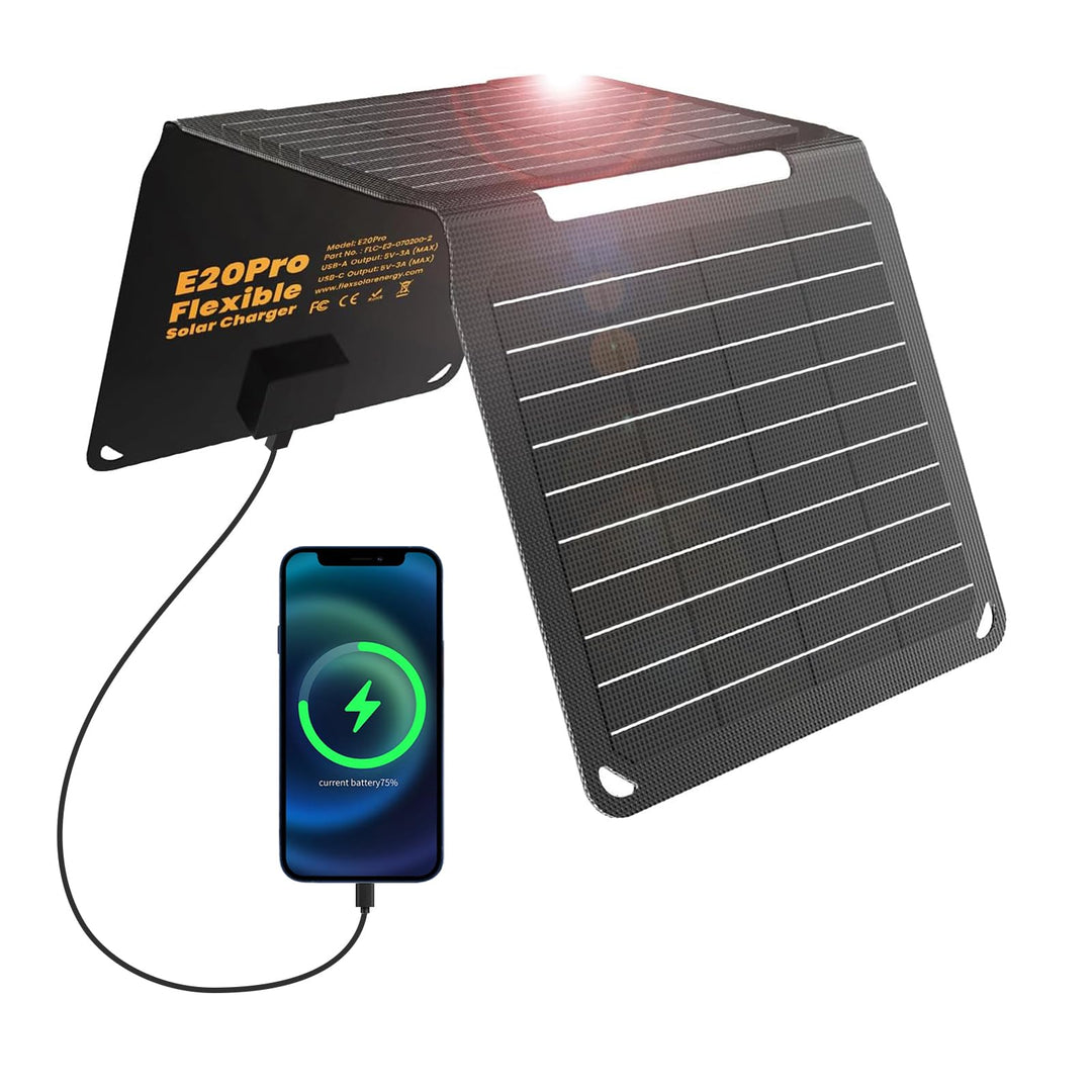 FlexSolar 20W Tragbares Faltbares Solarladegerät – USB-A &amp; USB-C, 5V 3A, IP67 Wasser- und Staubfest,