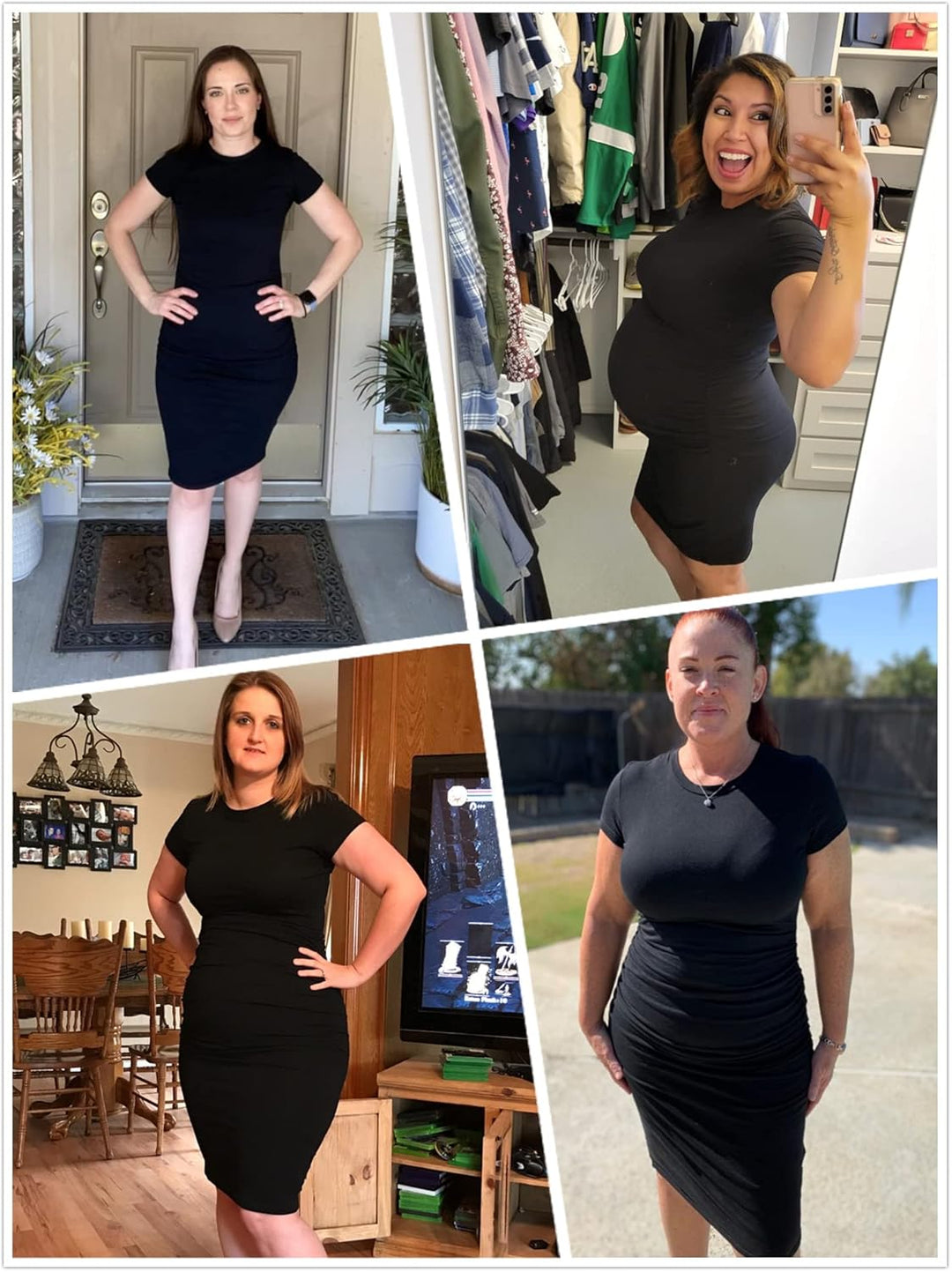 Missufeintl Damen-T-Shirt, figurbetont, gerüscht, kurzärmelig, Midi-Sommerkleid, enganliegend, Freiz