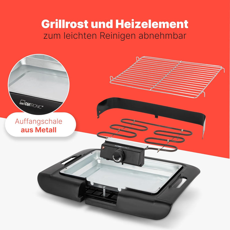 Clatronic® Barbecue-Tischgrill | Elektrogrill | ideal für Balkon & Küche | 35 x 24 cm Grillfläche |