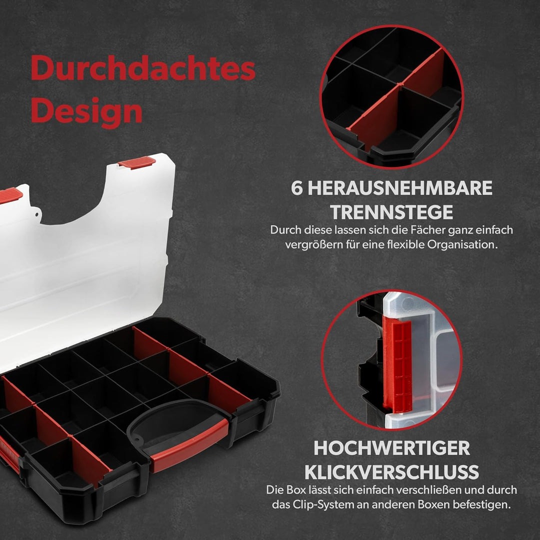 3 x siwitec Sortimentskasten, 16 Fächer und 6 anpassbare Trennstege, Sortimentsbox für Kleinteile, s