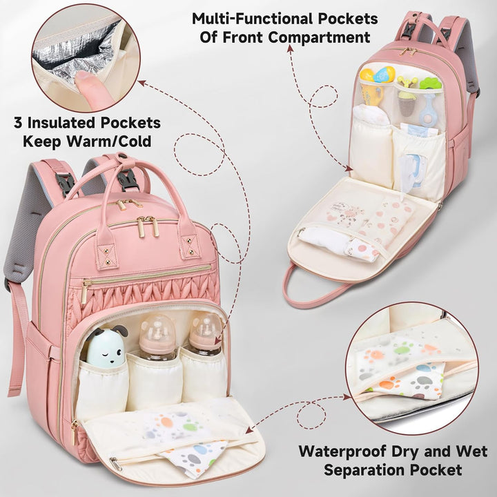 Wickeltaschen-Rucksack, stilvolle Baby-Wickeltasche, wasserdichter Reise-Wickelrucksack mit Wickelun