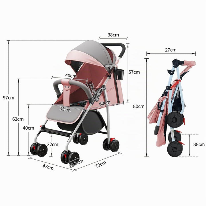 Kinderbuggy, Kinderwagen mit Sonnenschirm, Kinderwagen Zusammenklappbar, Buggy mit Liegefunktion, Ka