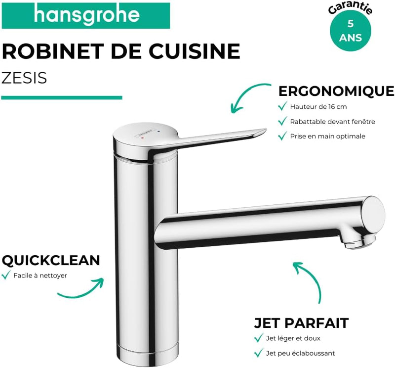 hansgrohe Vorfenster Küchenarmatur Zesis M33, Wasserhahn Küche mit Auslauf Höhe 160 mm, 150° drehbar