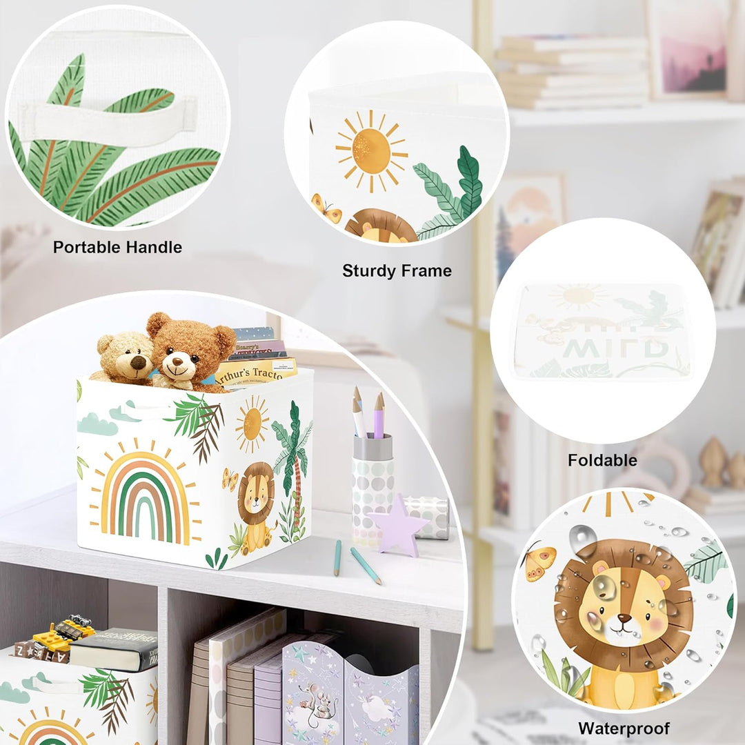 30cm Aufbewahrungsbox 3 Stück Boho Tier Giraffe Löwen Aufbewahrungskorb Kinder Falt Tropische Blätte