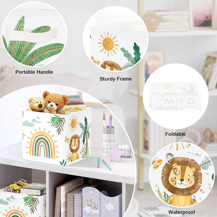 30cm Aufbewahrungsbox 3 Stück Boho Tier Giraffe Löwen Aufbewahrungskorb Kinder Falt Tropische Blätte