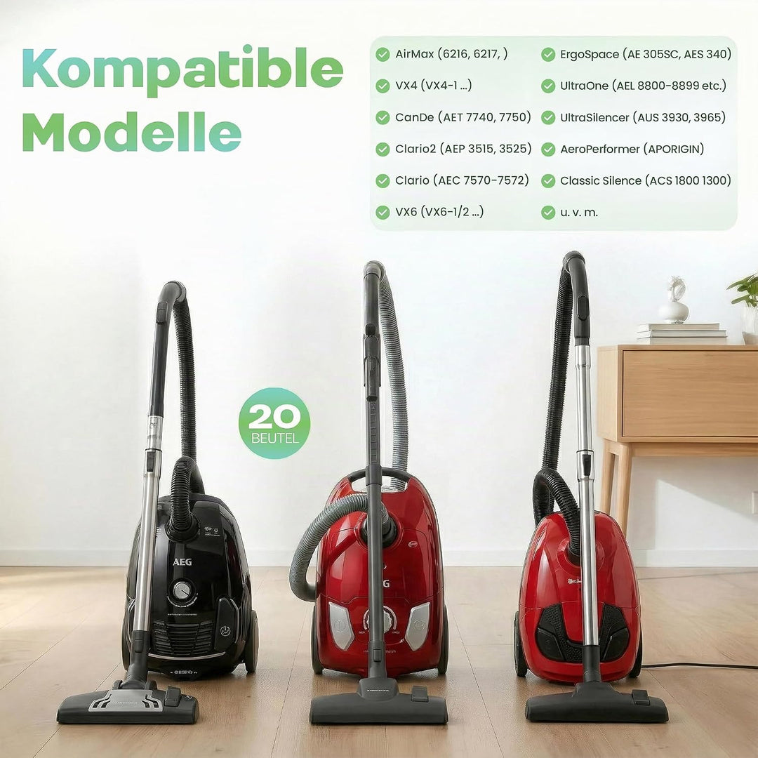 20 Staubsaugerbeutel passend für AEG Staubbeutel GR201S S-Bag, Swirl PH86/99, AEG VX9 Öko, VX8, VX7,