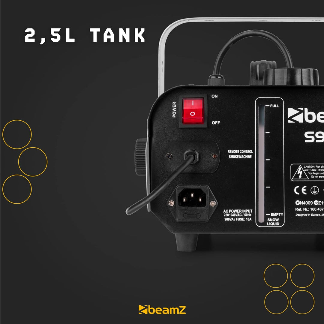 BeamZ S900 Nebelmaschine 900 Watt, Fogger, Party Rauchmaschine, Fog Machine, Kabelfernbedienung, 2,5