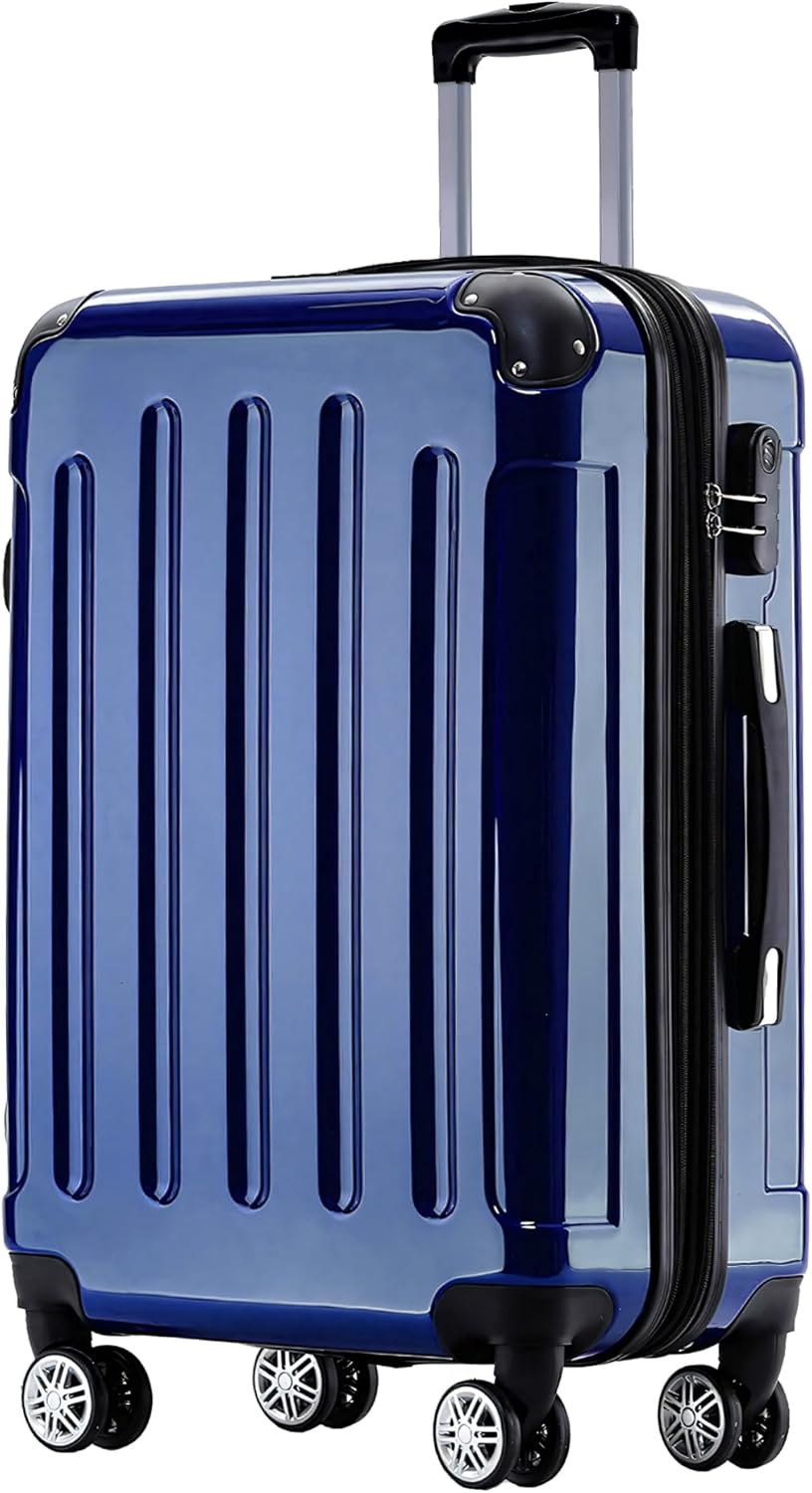 BEIBYE Hartschalen Koffer Trolley Rollkoffer Reisekoffer 4 Zwillingsrollen Polycabonat (Blau, 76cm -