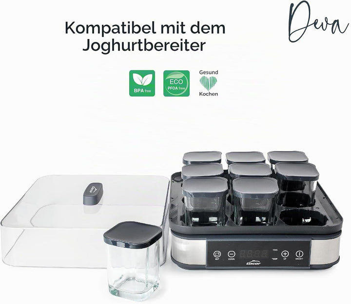 Lacor - 69438 - Joghurtbereiter, Klarglas, 9 Stück, Spülmaschinenfest, BPA-frei, Fassungsvermögen: 1