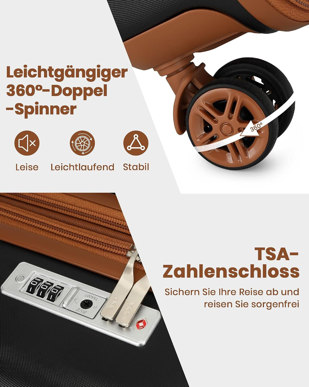 KONO Koffer 5er Set Hartschalenkoffer ABS+PC, Handgepäck/Mittel/Gross Reisekoffer mit TSA Schloss, E