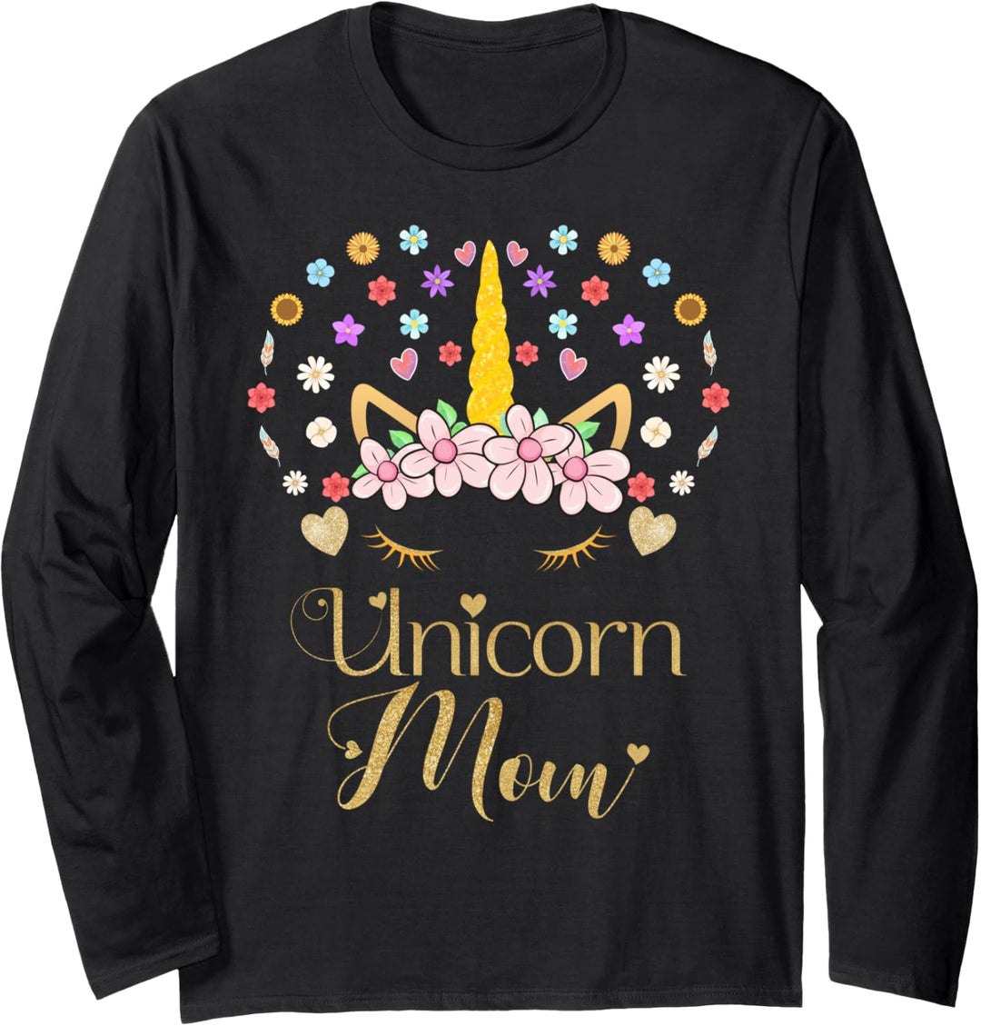 Unicorn Mom Unicorn Mama Face for Her Mother Floral Bouquet Langarmshirt