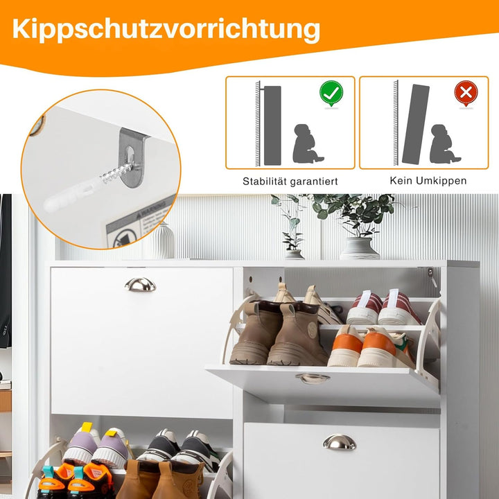 LEADZM Schuhschrank schmal, Schuhkipper mit 4 Flip-Schubladen Schuhregal für den Eingang, Flur, Wohn
