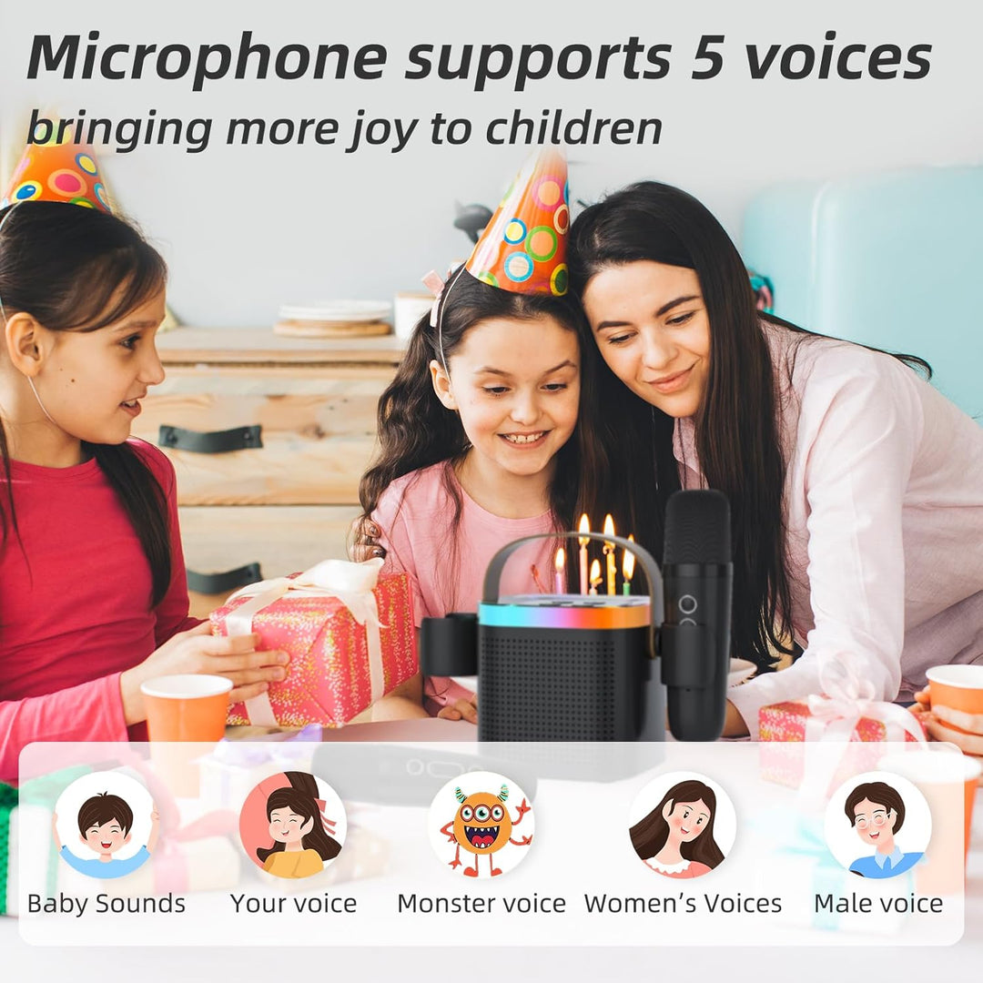 Mini Karaoke Maschine mit 2 Mikrofones, Kreative Musik Lautsprecher mit Mic Halter für Kinder Erwach