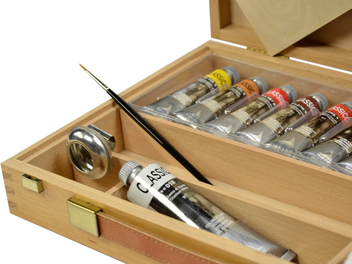 MAIMERI CLASSICO - Ölfarben-Set mit 10 x 20 ml Aluminiumtuben inkl. Zubehör im Malkasten Set 10 x 20