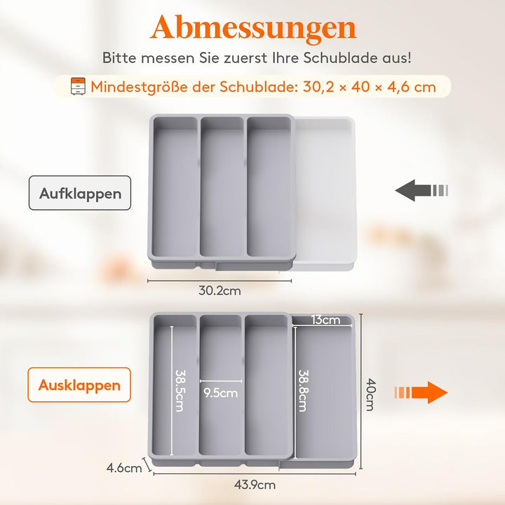 Lifewit Besteckkasten für Schubladen, Küchenutensilien Besteckkasten erweiterbar auf 43,9 cm, Schubl
