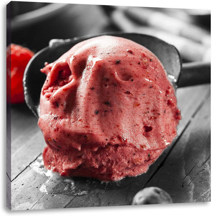 Pixxprint Selbstgemachtes Himbeereis als Leinwandbild/Grösse: 70x70 cm/Wandbild/Kunstdruck/fertig be