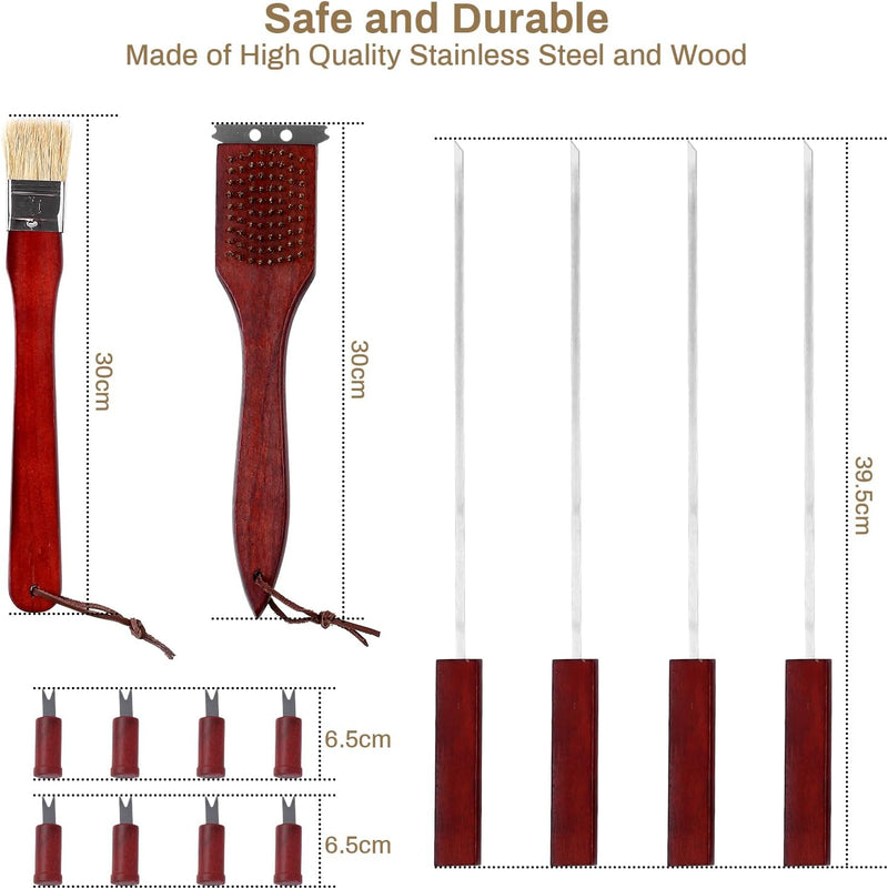 18 Stück Grillzubehör Grillbesteck Set mit Grillbürste，Grillzange Lang，Grillset aus Edelstahl mit Al