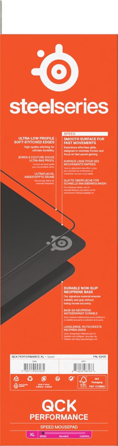 Steelseries QcK XL Performance Speed Gaming-Mauspad – Extradichte für sanftes Gleiten – Flache, abge