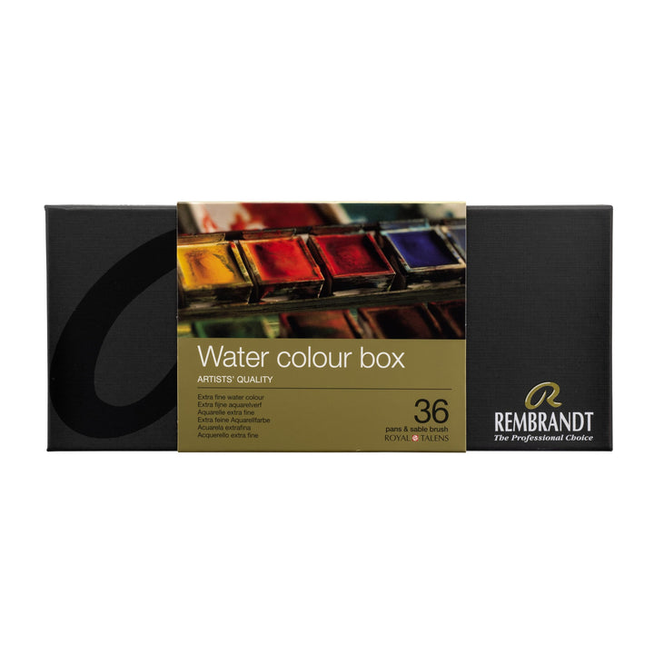 Rembrandt Watercolour Box estuche de metal 36 medias pastillas + 1 pincel selección general de color