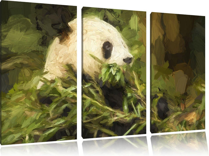 Pandabär beim Fressen NewArt 3-Teiler Leinwandbild 120x80 Bild auf Leinwand, XXL riesige Bilder fert
