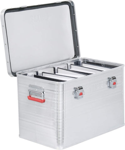 STIER Alubox, Aluminiumbox 65L, Staub- und spritzwasserresistent mit Gummidichtung und 2 Klapphandgr