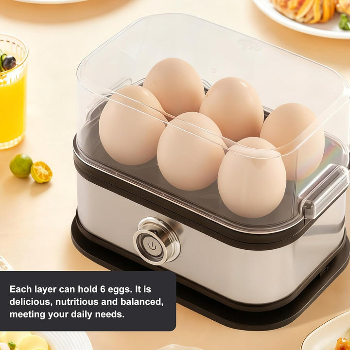 Eierkocher Edelstahl, 220V Elektrischer Egg Boilers für 1 bis 6 Eier, Härtegradeinstellung, Kompakte