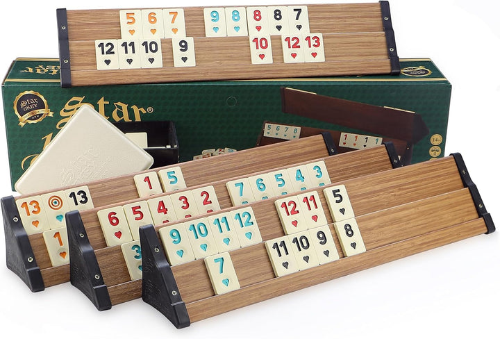 101 Plus Semus Star Rummy Set Okey - Materialien (Kunststoff-Spielbänke mit Holz Optik-Furnier - lei