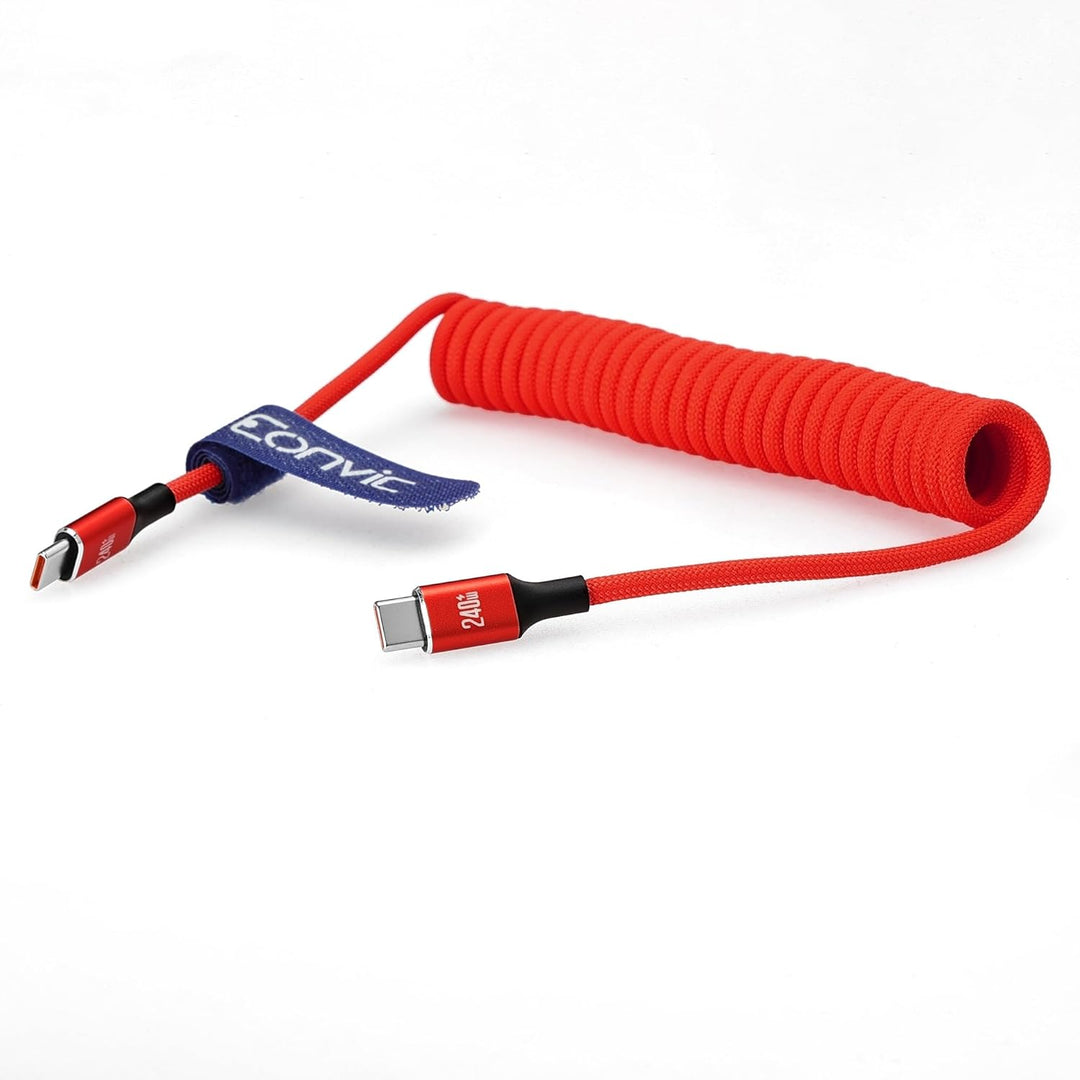 Eonvic 240 W USB C auf USB C Daten-Schnellladekabel, geflochtenes Spiralkabel für iPhone 15, 16, 17
